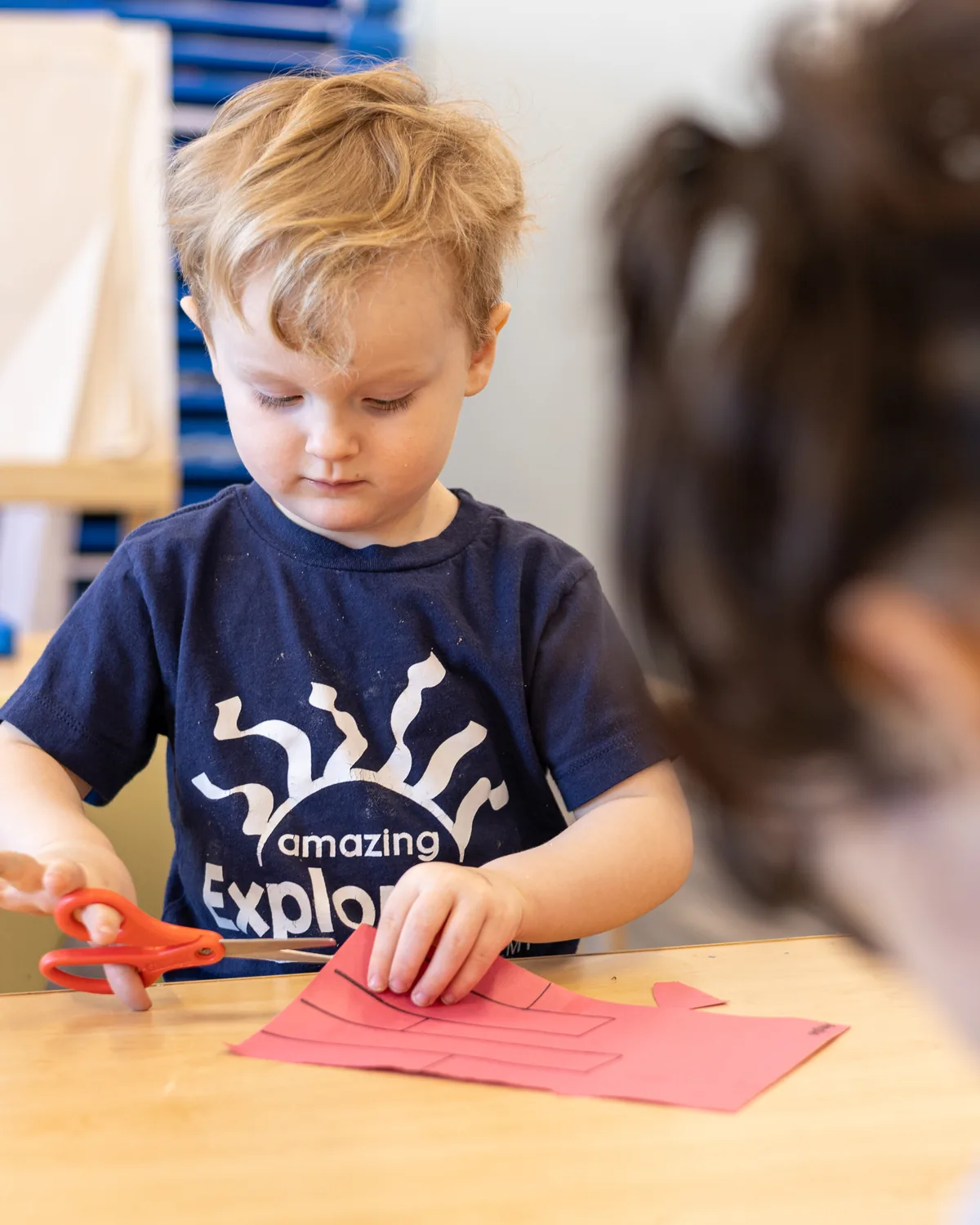 Preschool classroom in The Woodlands, TX with children doing a STEAM activity
