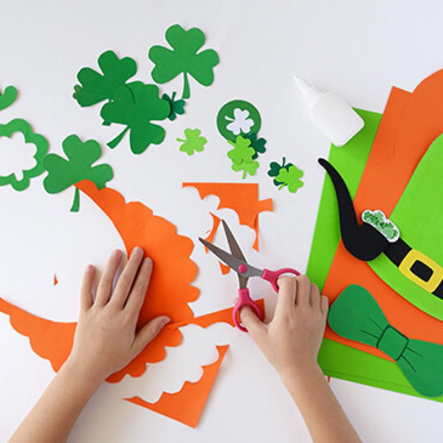 child making St. Patrick's Day crafts